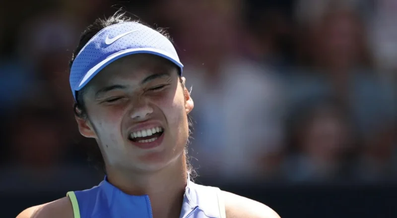 Emma Raducanu reacts to missing a point