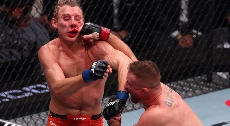 Paddy Pimblett is punched by Justin Gaethje