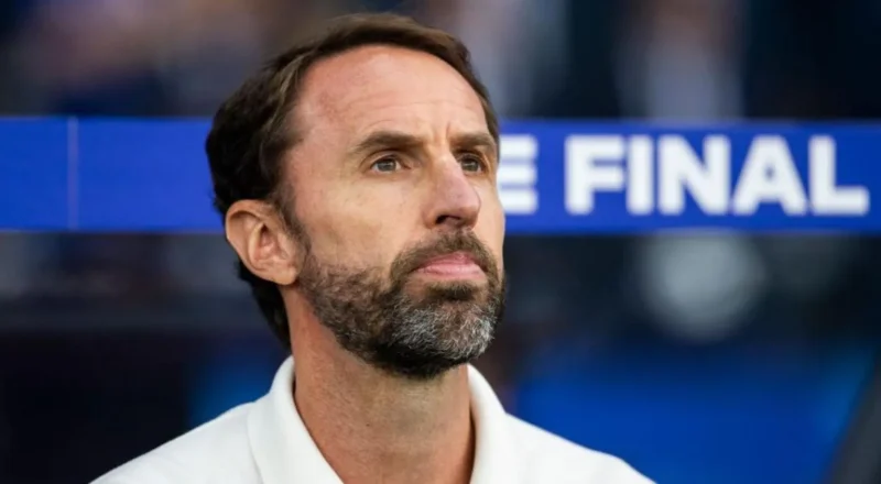 Close-up of Sir Gareth Southgate looking into the distance during a match