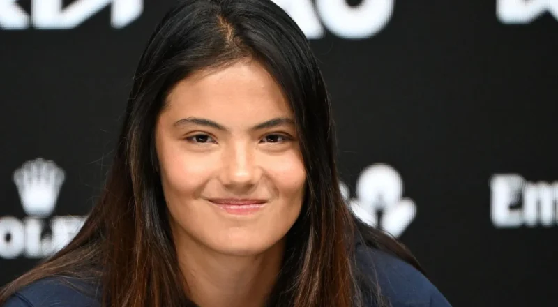 Emma Raducanu talks to the media during her first news conference at the 2026 Australian Open