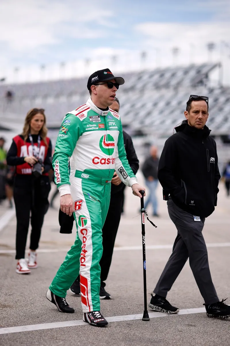 Brad Keselowski walks with a cane, No. 6 RFK Racing Ford
