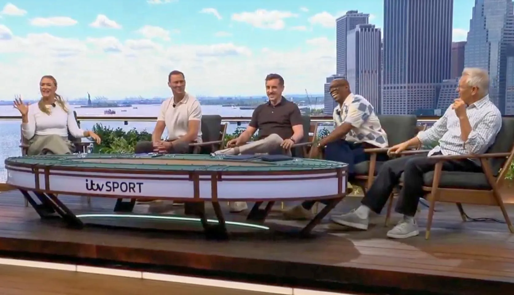 Laura Woods on ITV’s coverage as Duncan Ferguson, Gary Neville, Ian Wright and Gary Lineker watch