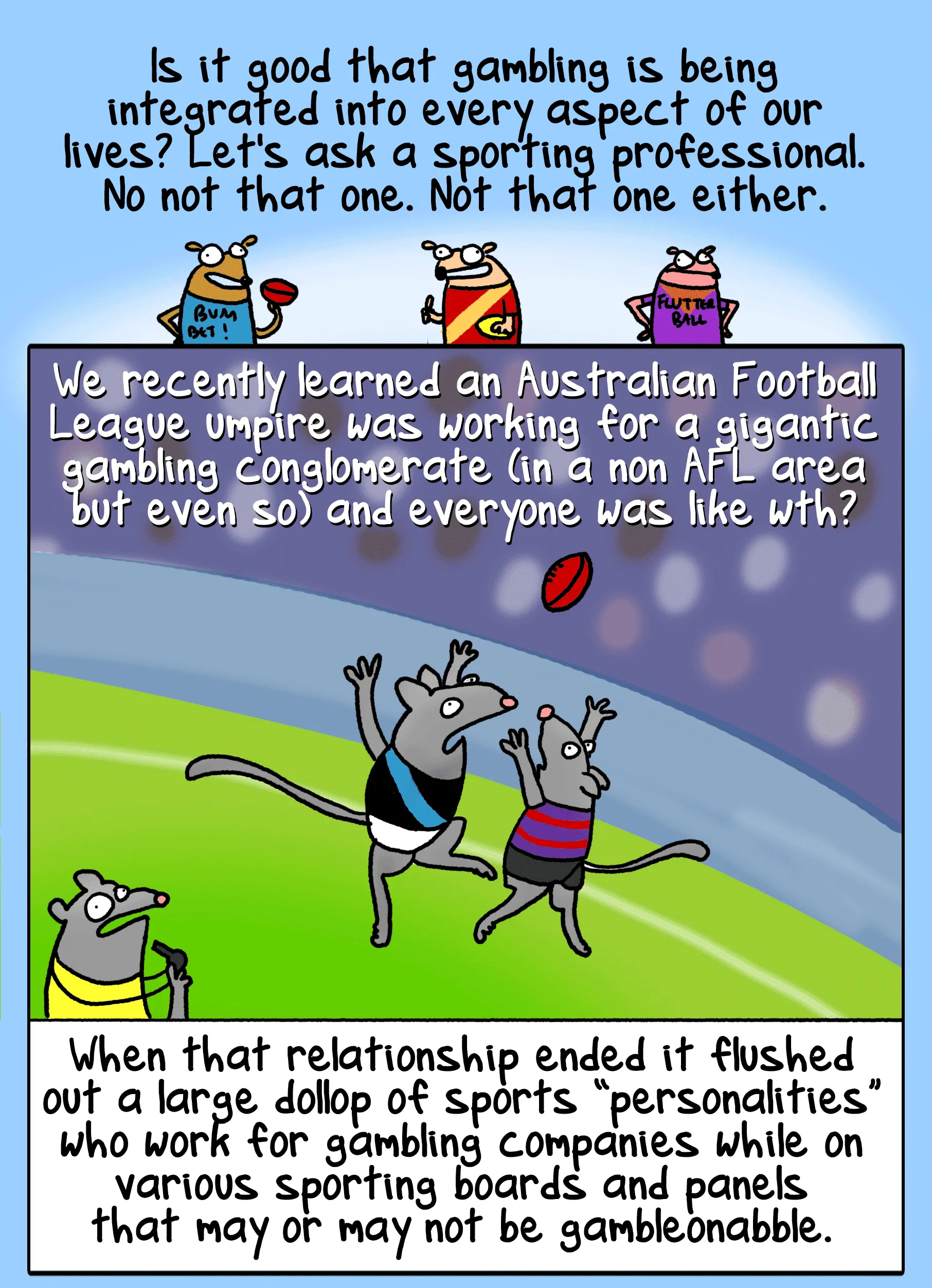 First Dog on the Moon cartoon Gambling Jerks, panel 1