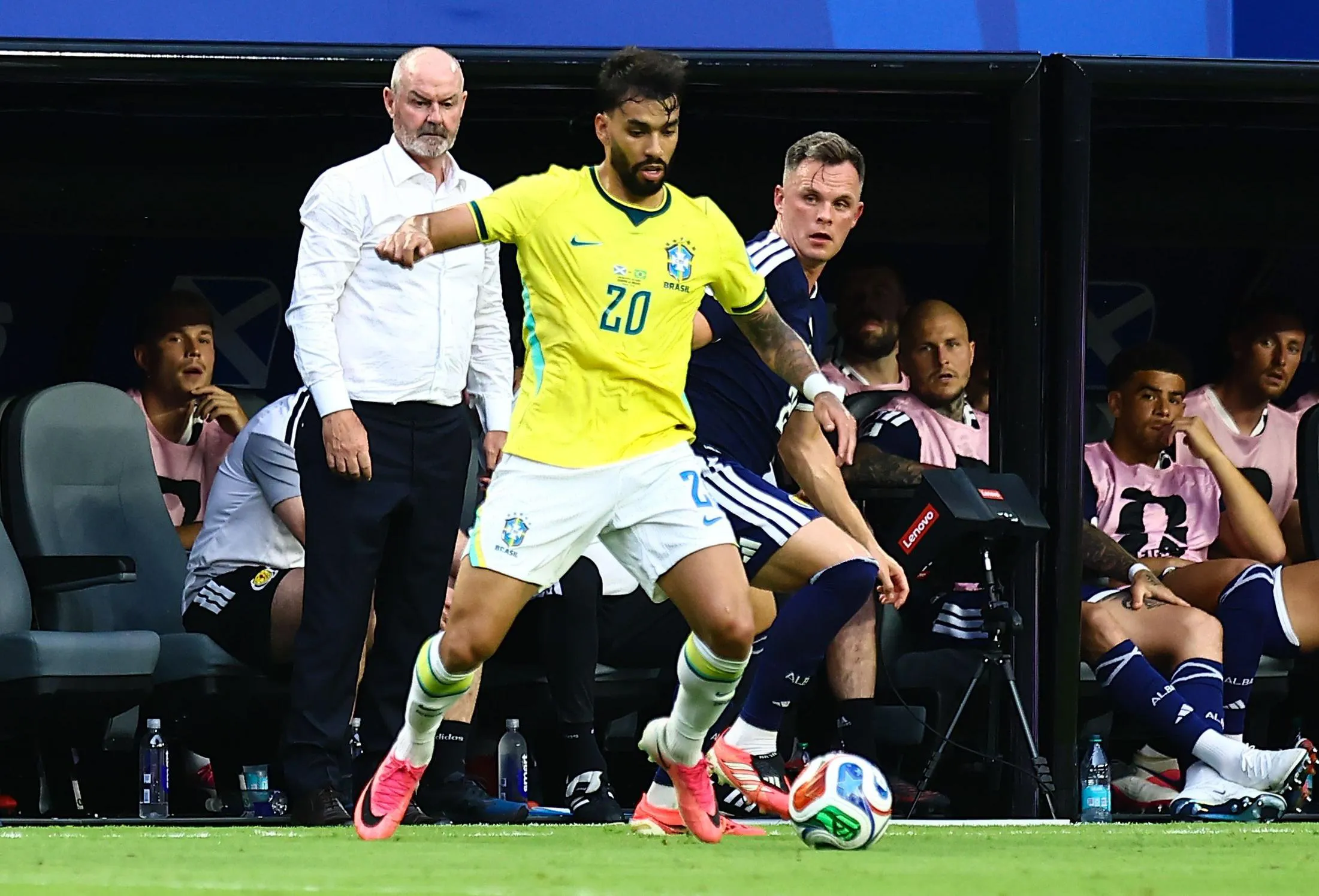 Lucas Paquetá control the ball during Brazil’s World Cup win against Scotland.