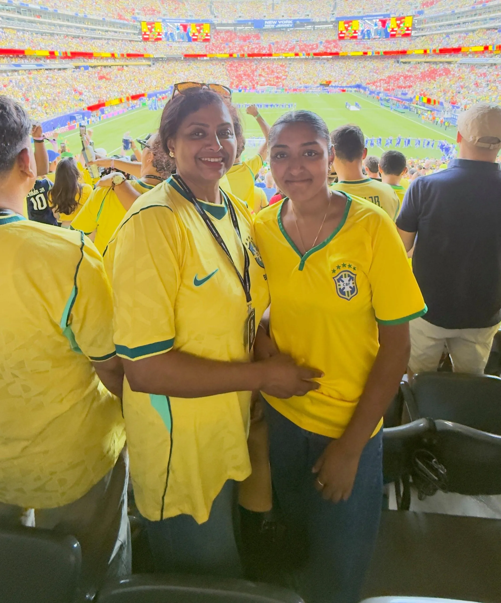 Mehedi Farhana (left) and her daughter, Samiha Alam at the Brazil v Morocco game on 13 June