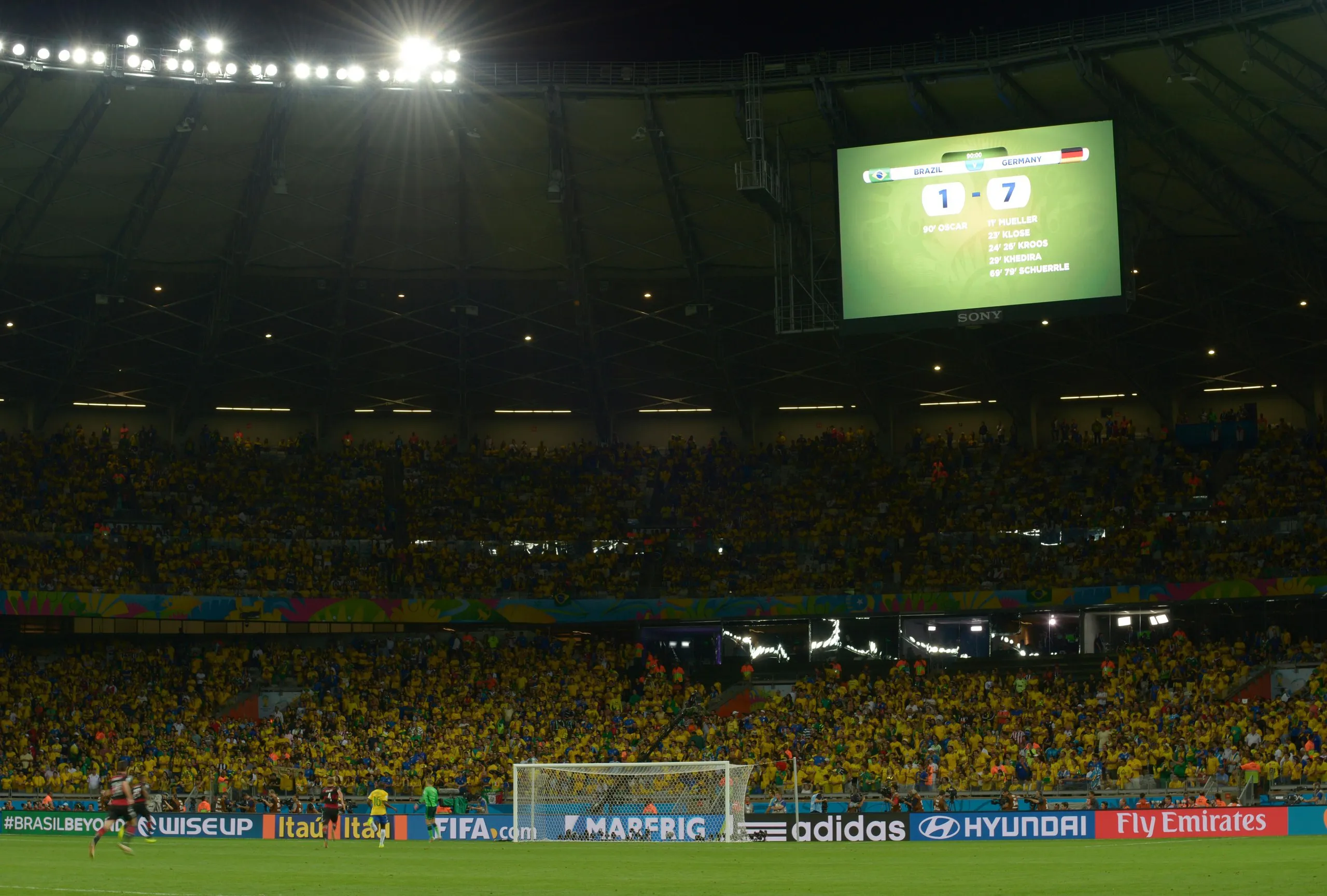 The game meanders out with the scoreline flashed out on the scoreboard.