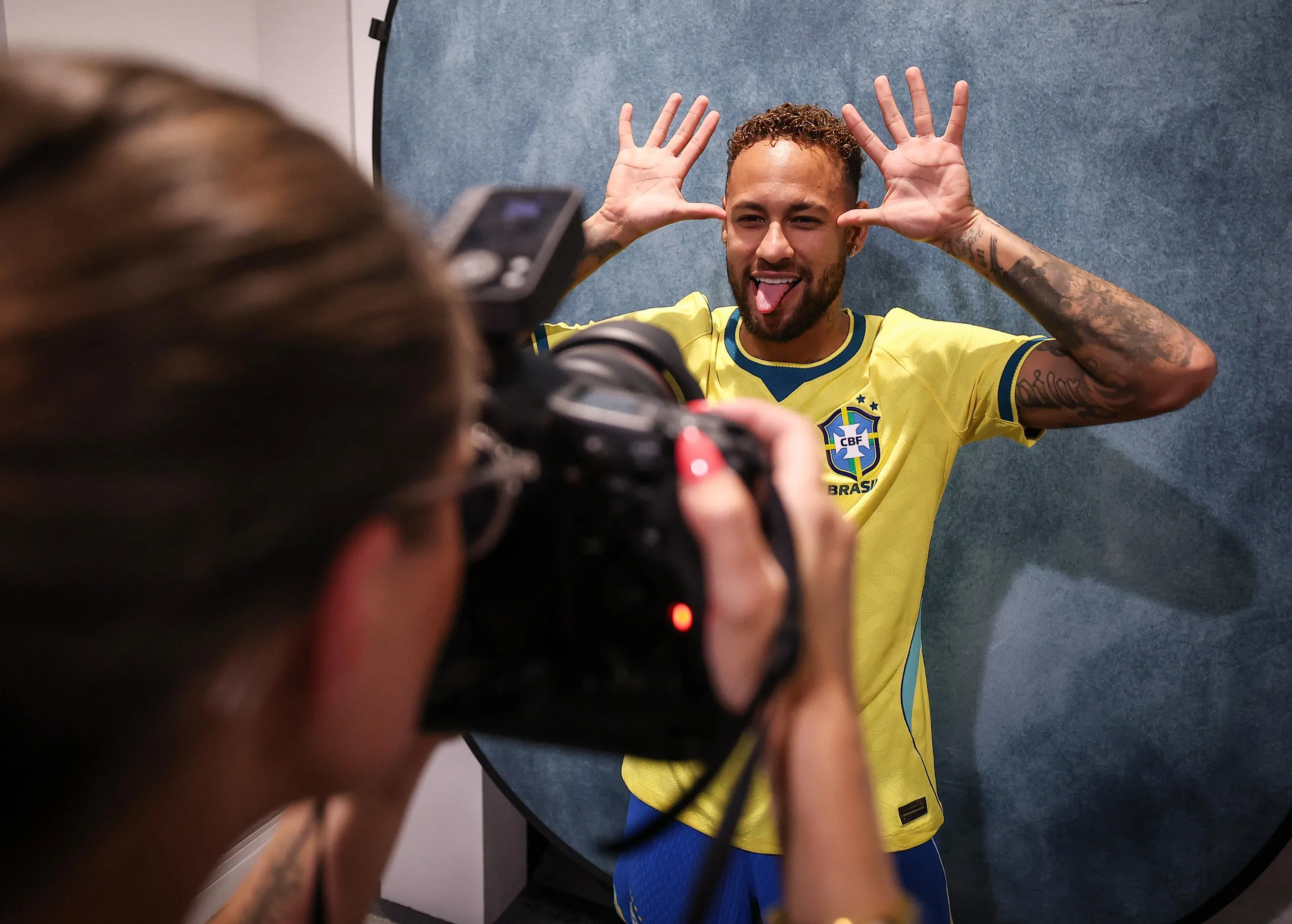 Neymar plays up to the camera.