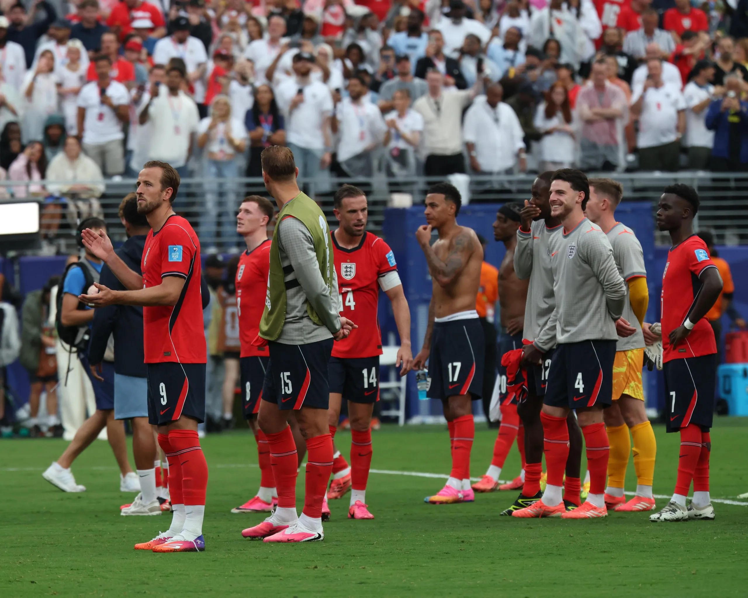 England greet fans after the match with Panama.