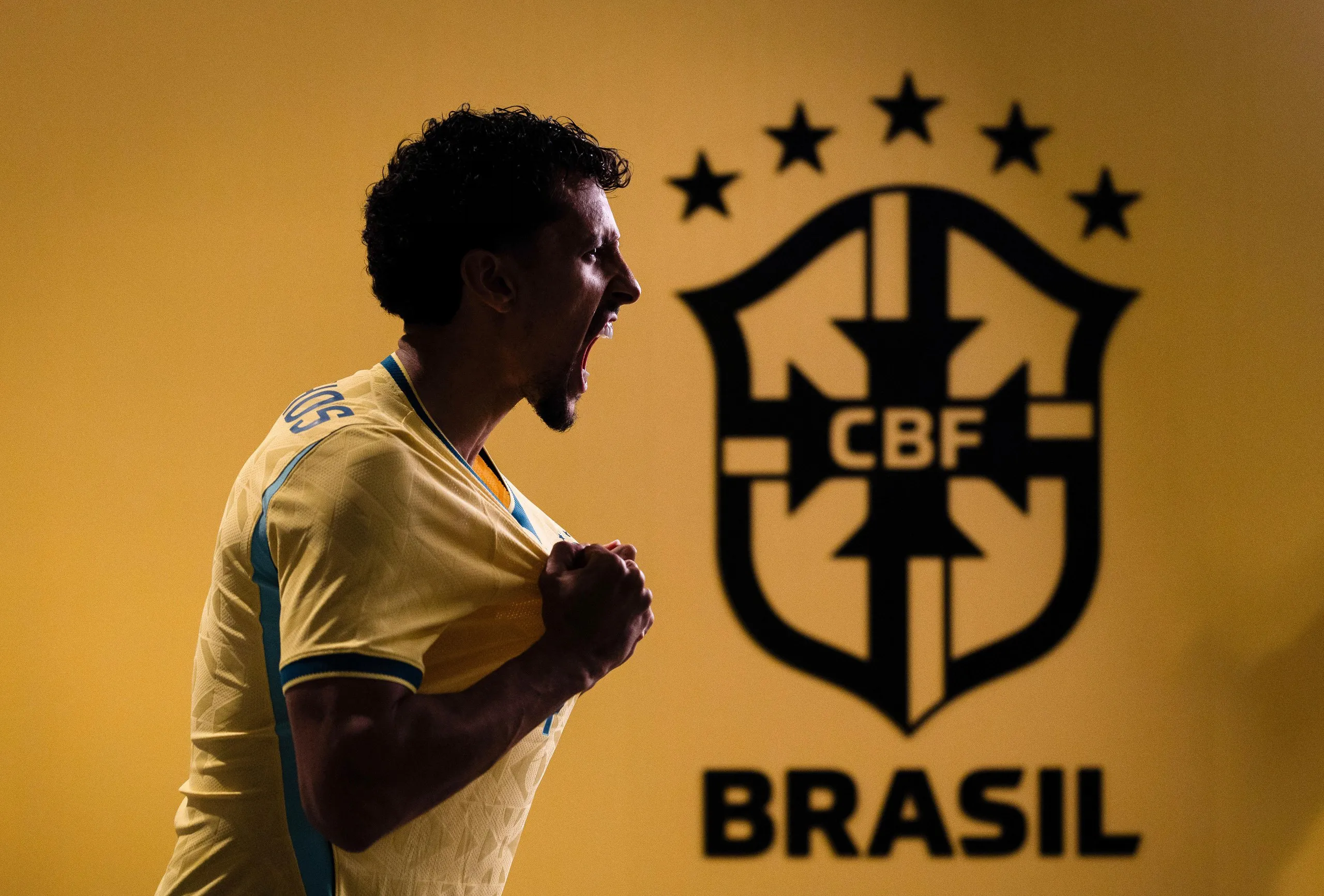 An emotive shot of Brazil’s Marquinhos.