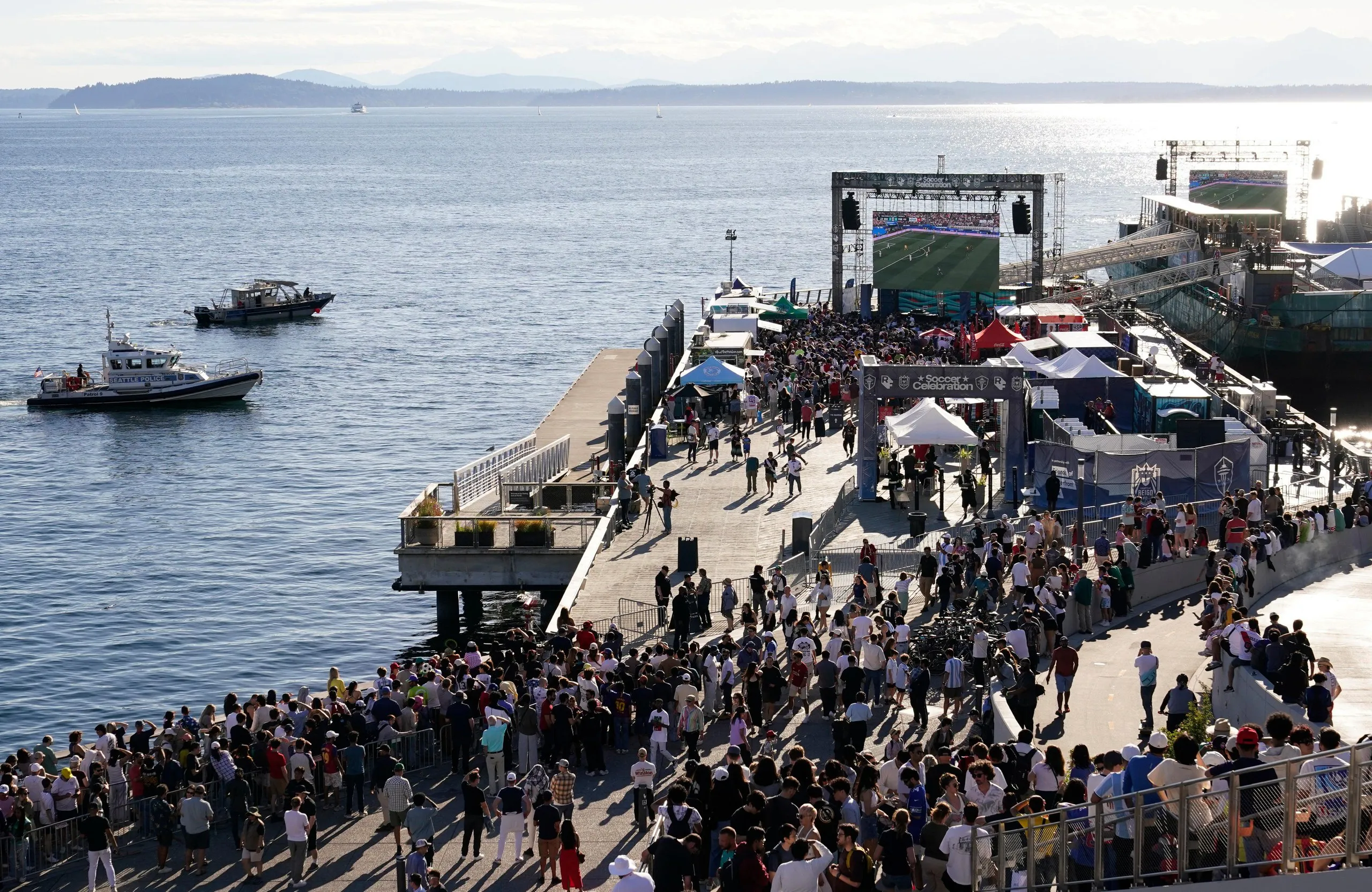 USA fans on the waterfront in Seattle watching the nation’s match against Paraguay on a big screen.