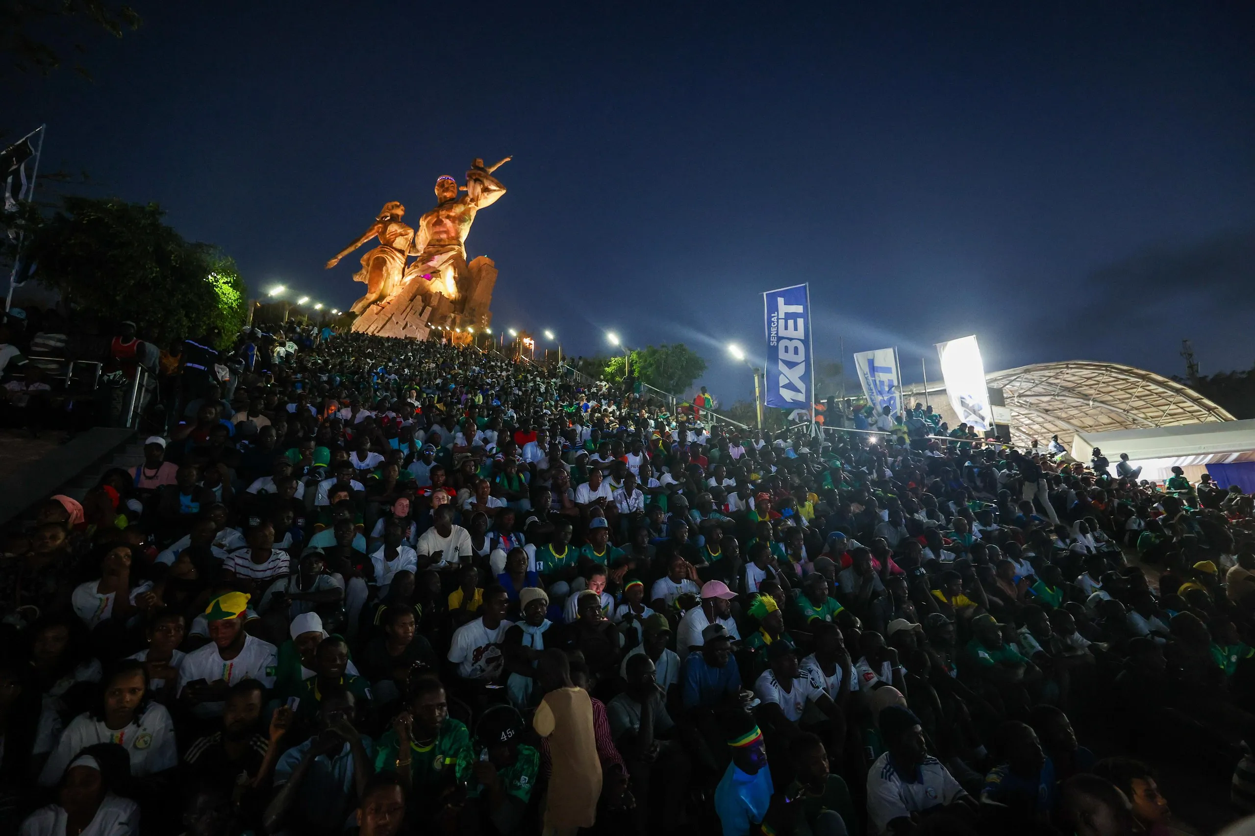 A watch party at the African Renaissance Monument in Dakar for the World Cup Group I match between Senegal and France.