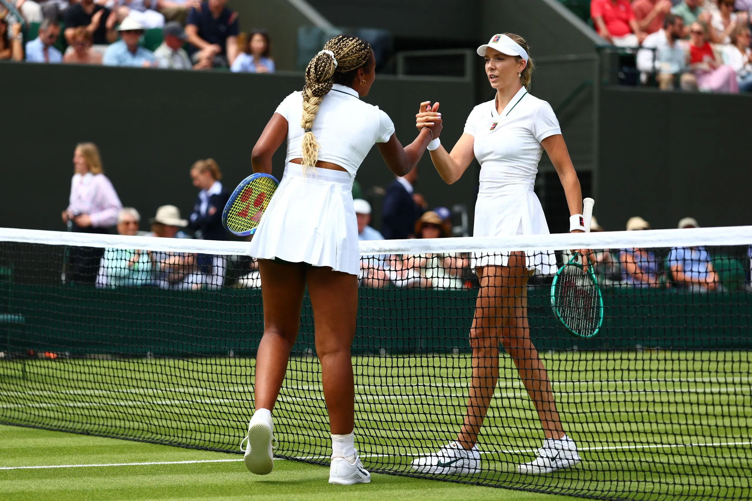 Tyra Grant celebrates victory in her first round match against Katie Boulter.