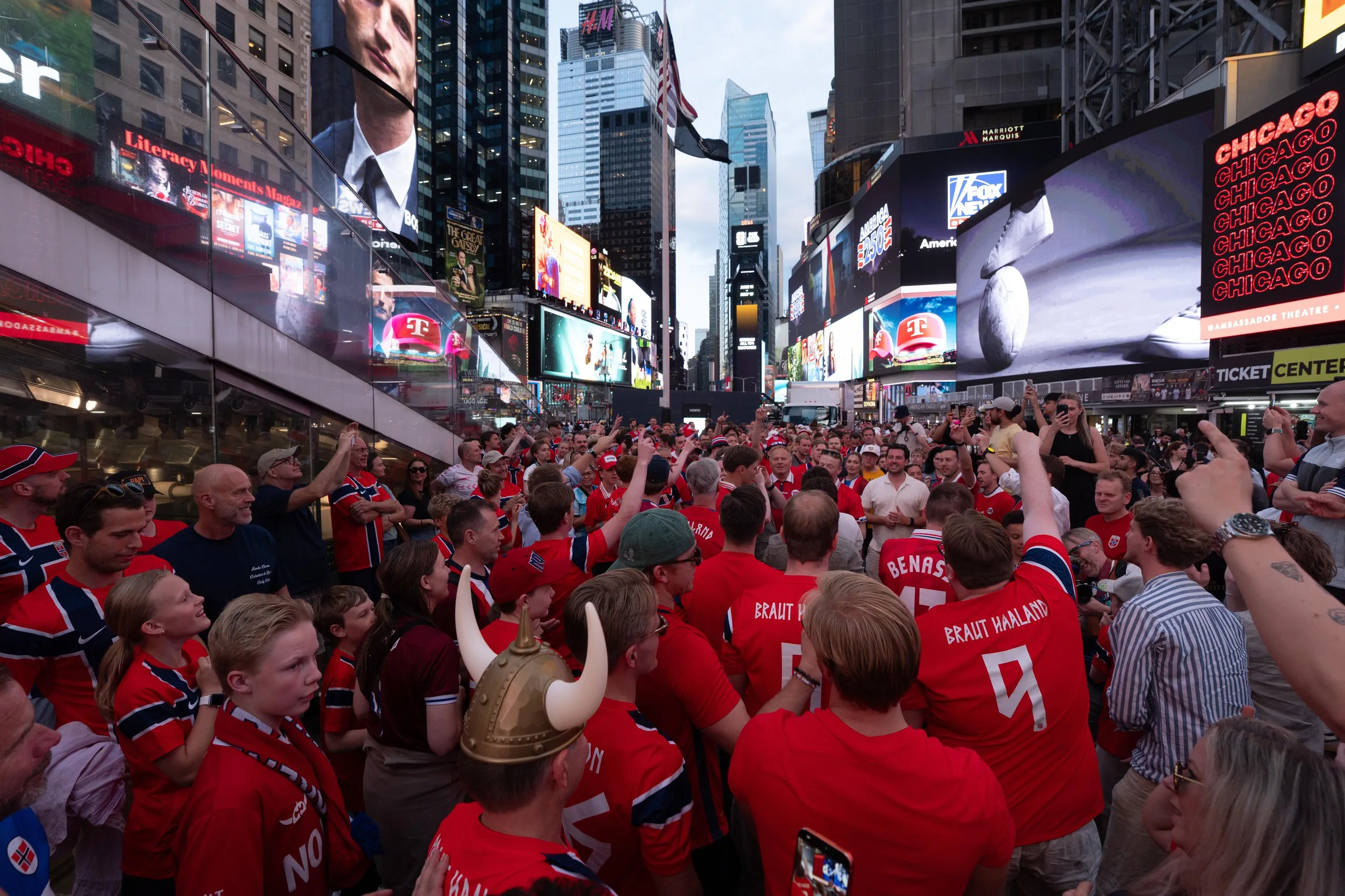 Norwegian supporters gather in Times Square