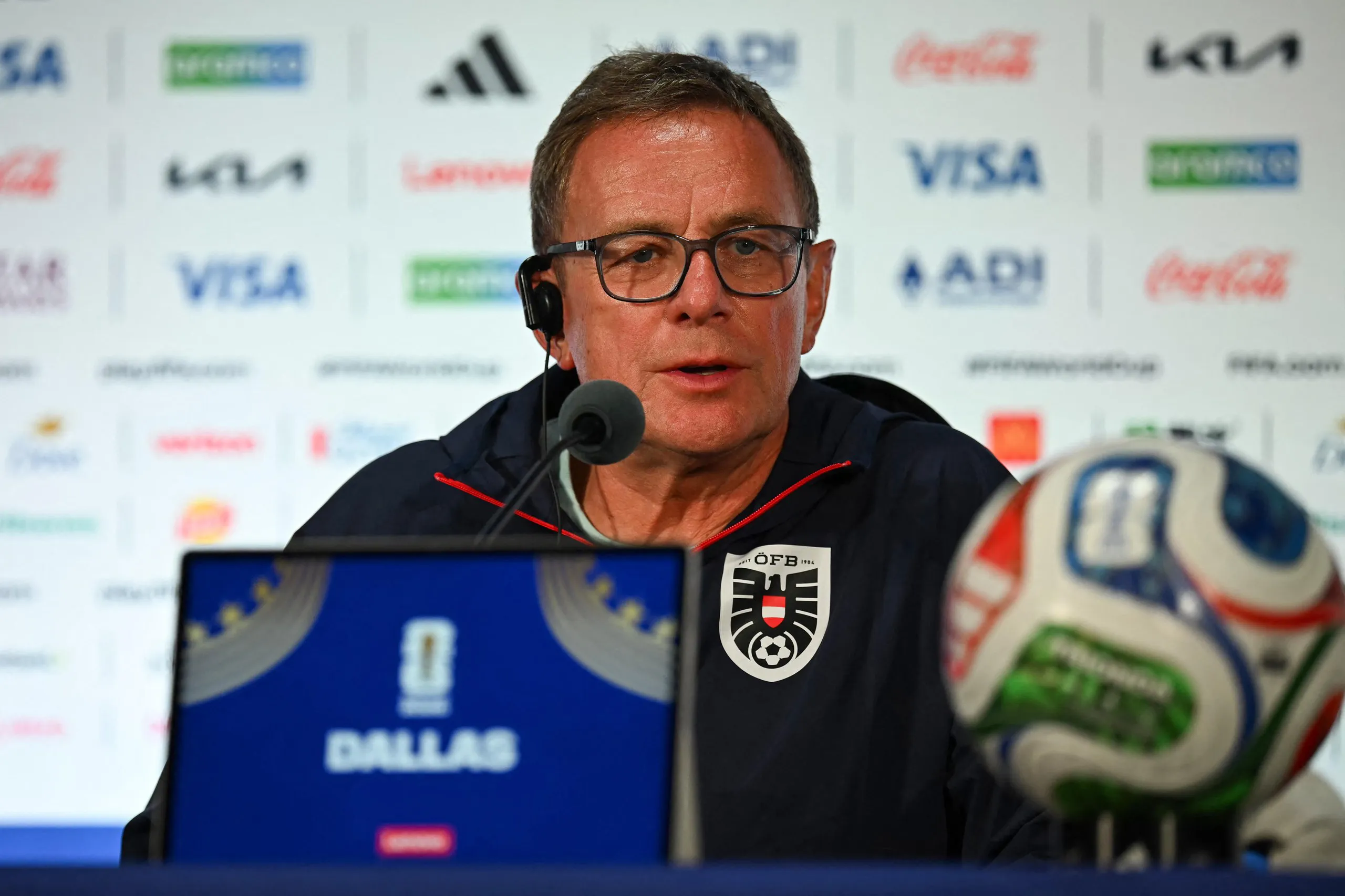 Ralf Rangnick during a press conference at the Dallas Stadium in Arlington
