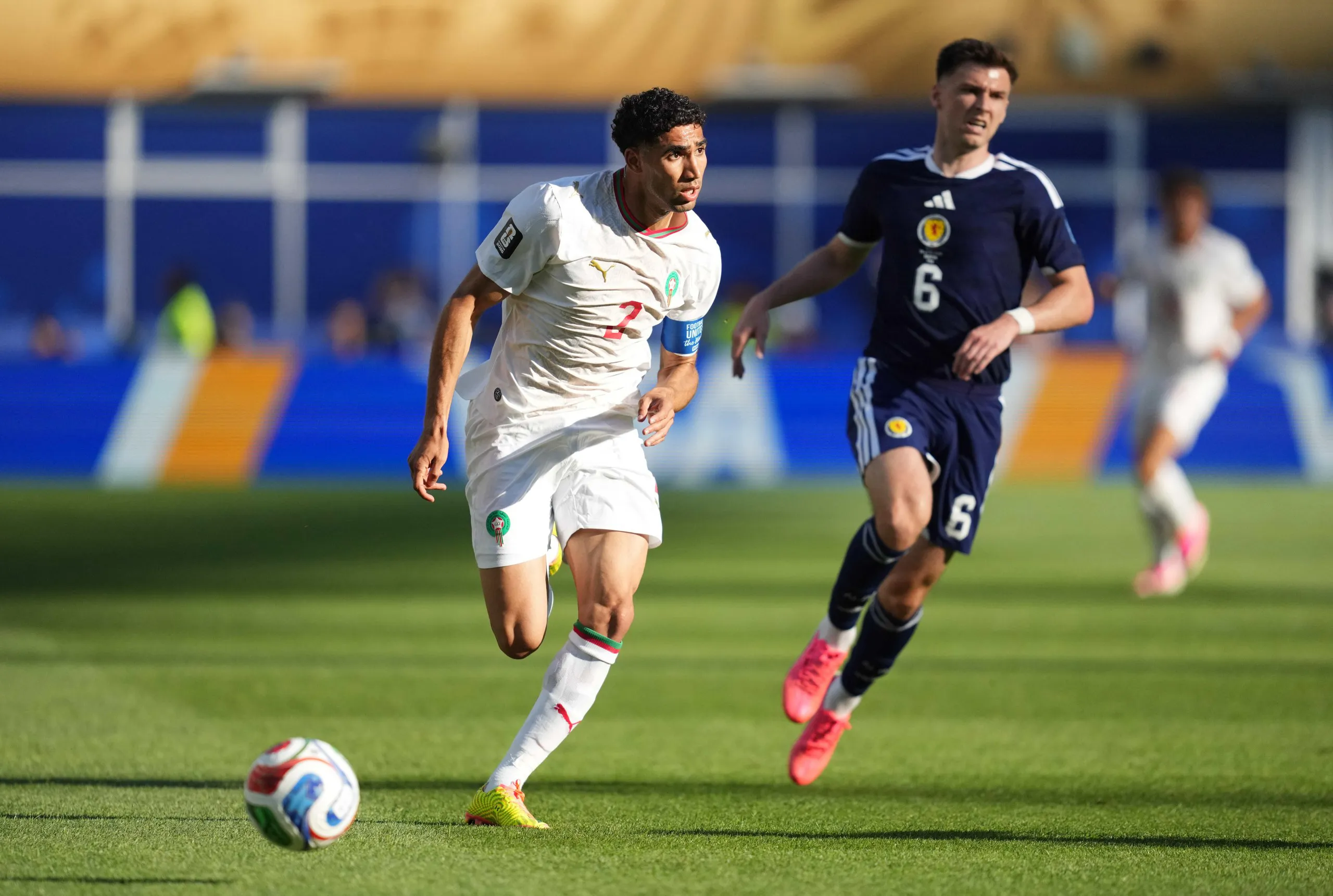 Achraf Hakimi in action against Scotland at the World Cup.