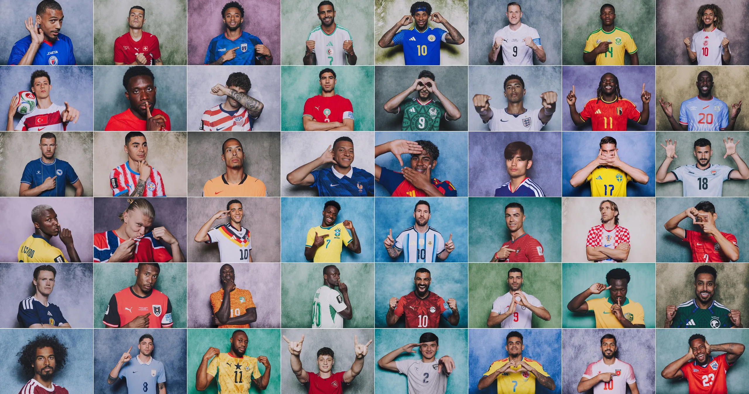A composite image featuring players such as Erling Haaland, Kylian Mbappé and Lamine Yamal.