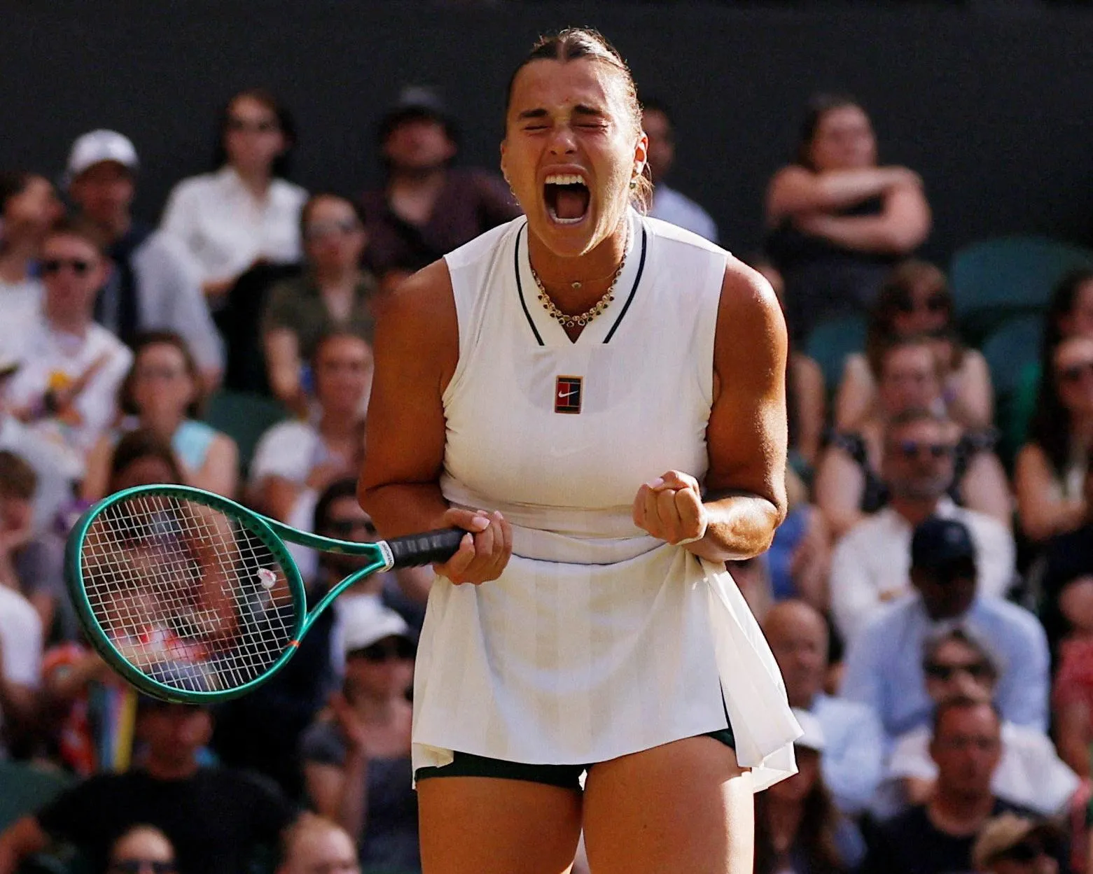 Aryna Sabalenka screams in frustration during her fourth-round defeat by Naomi Osaka.