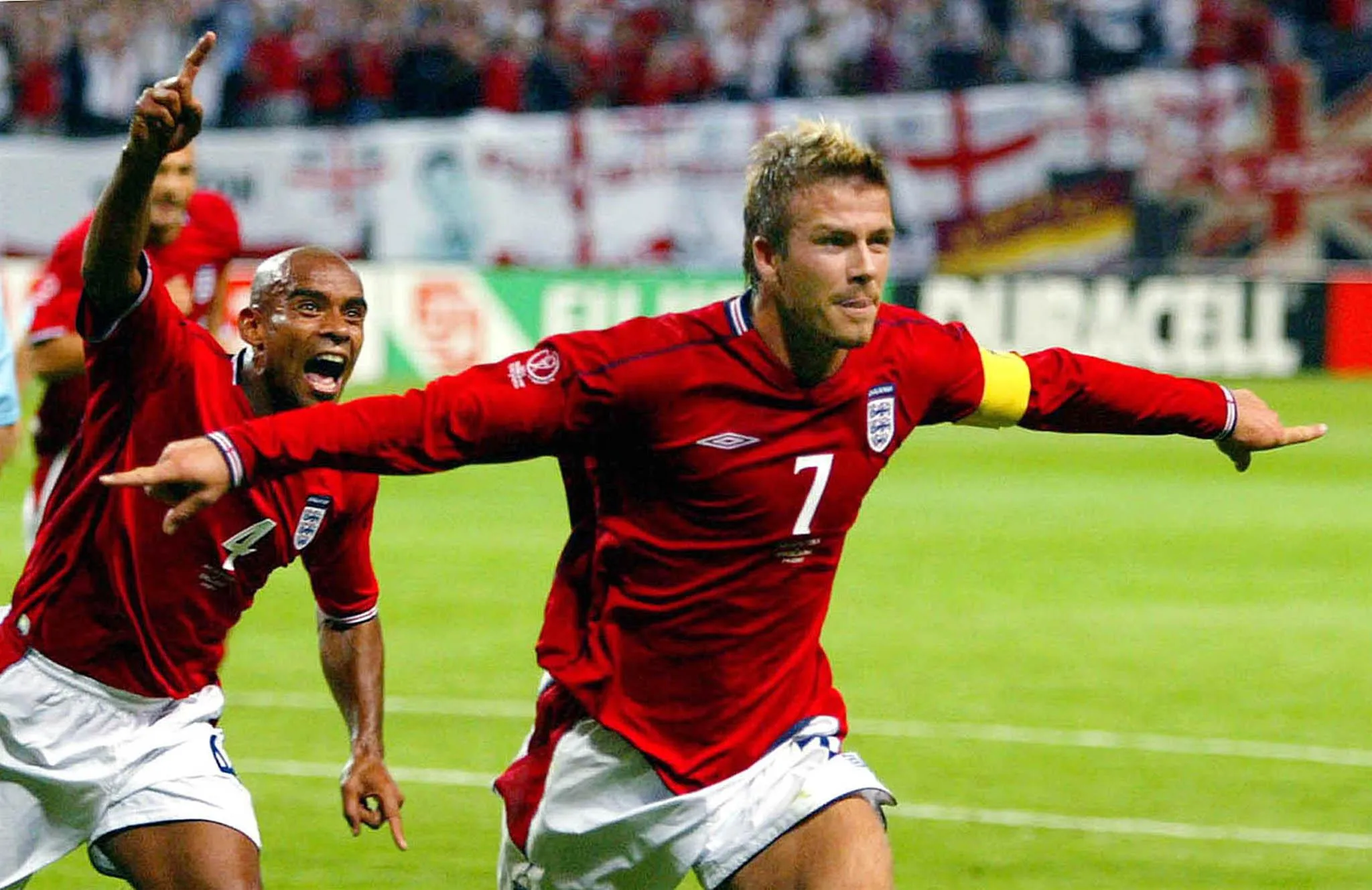 Redemption for David Beckham after scoring the penalty to beat Argentina in 2002