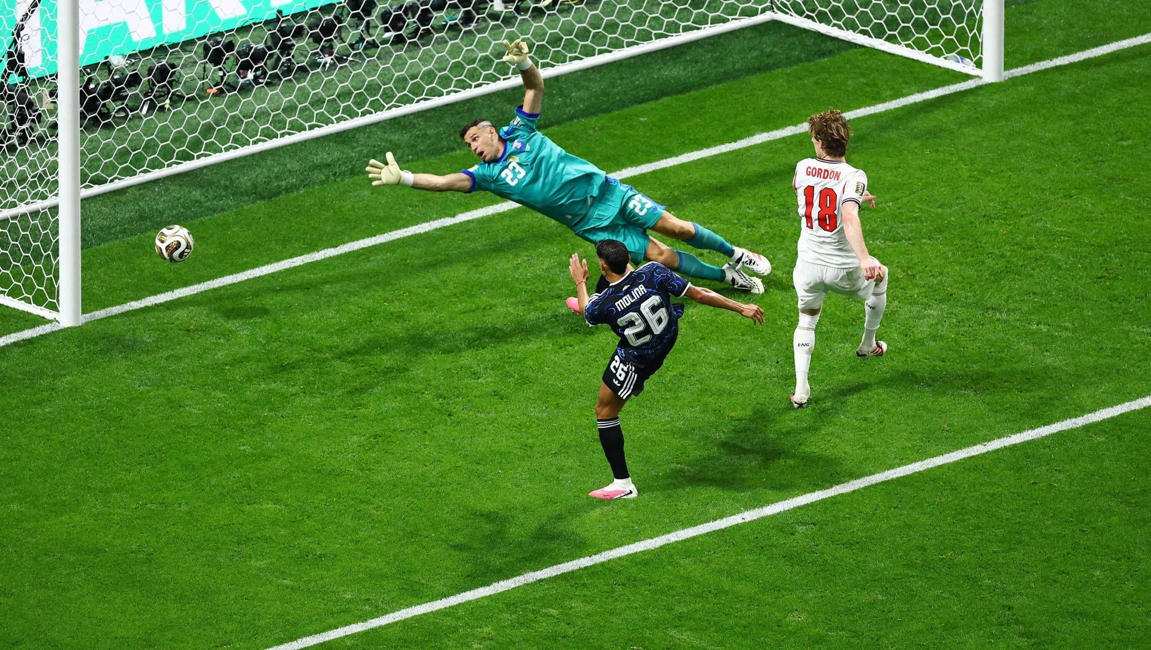 England’s Anthony Gordon opens the scoring from close range