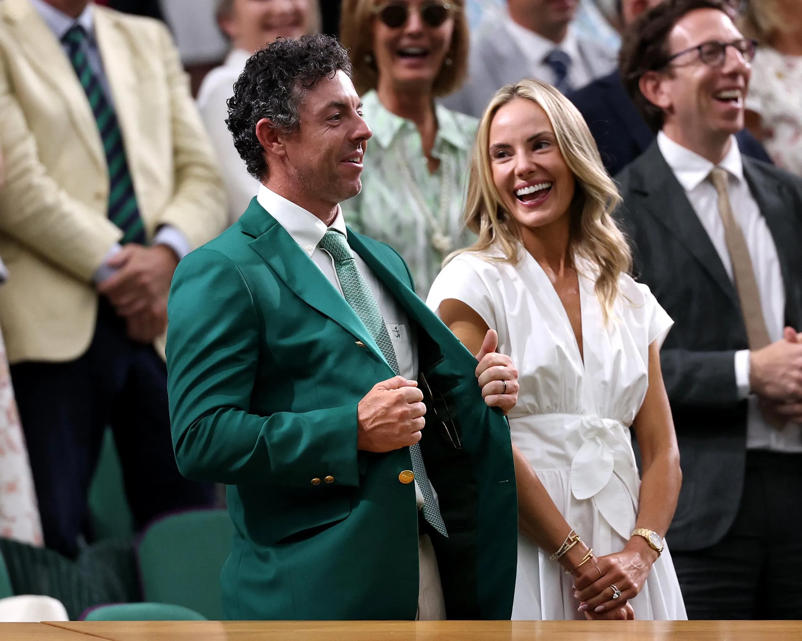 Rory McIlroy wearing his green Masters jacket