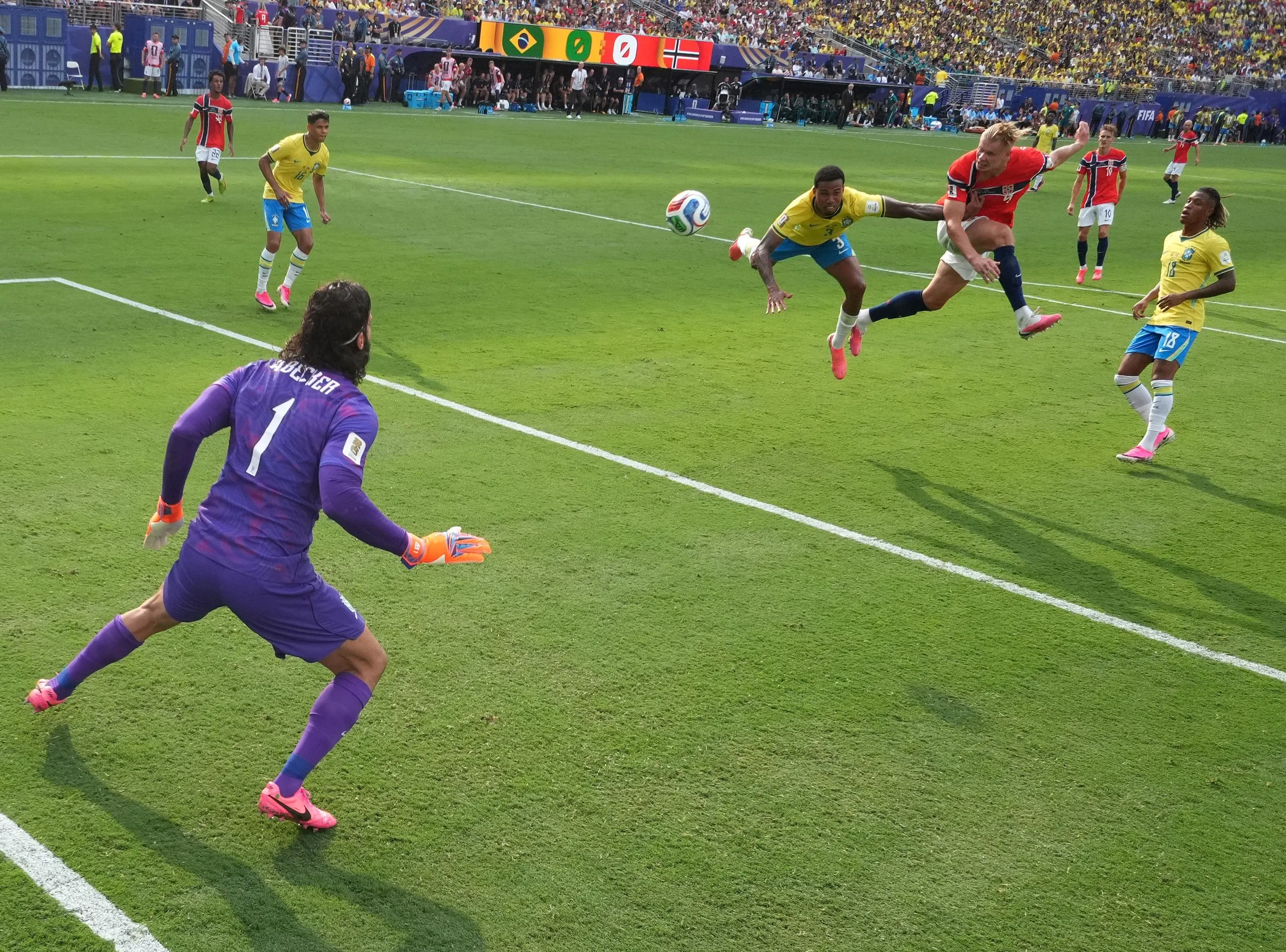 Erling Haaland heads in to score Norway’s first goal