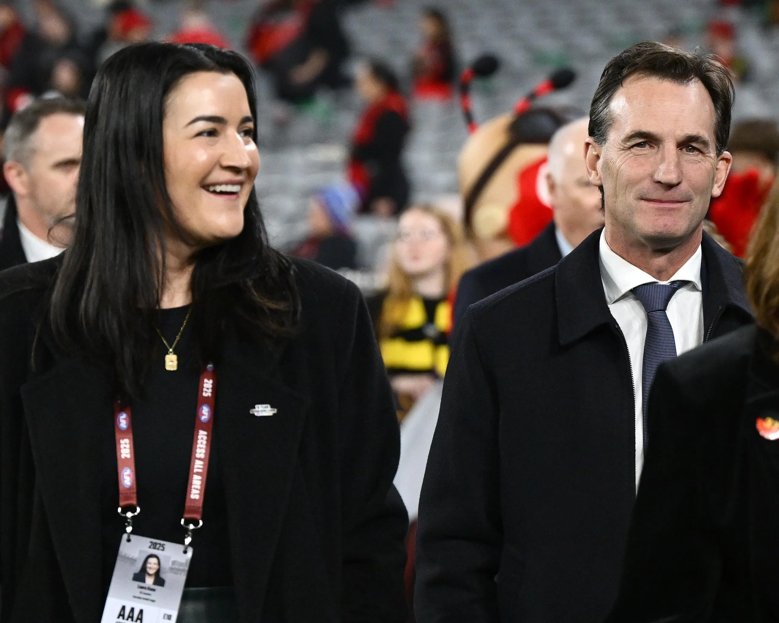 AFL executives Laura Kane and Andrew Dillon at the MCG in 2025