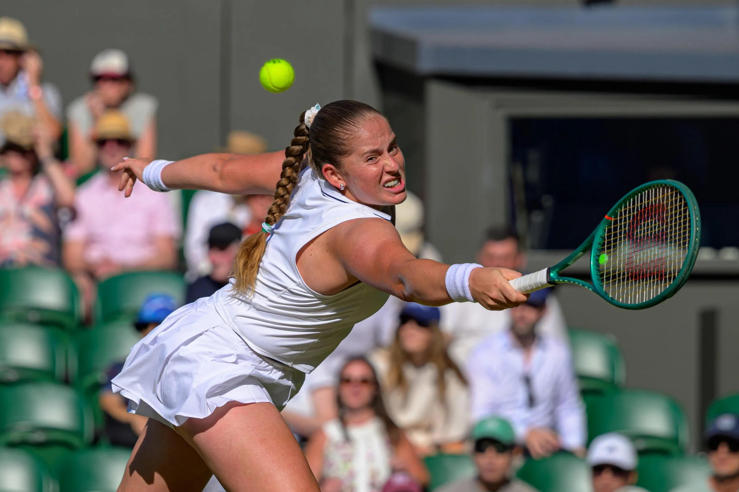 Jelena Ostapenko plays a shot in her second round match against Aryna Sabalenka