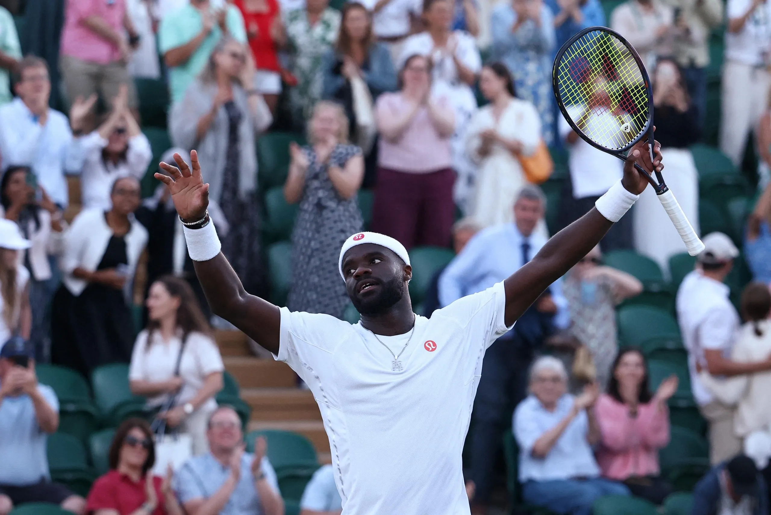 Frances Tiafoe celebrates his victory over Jan Choinski.