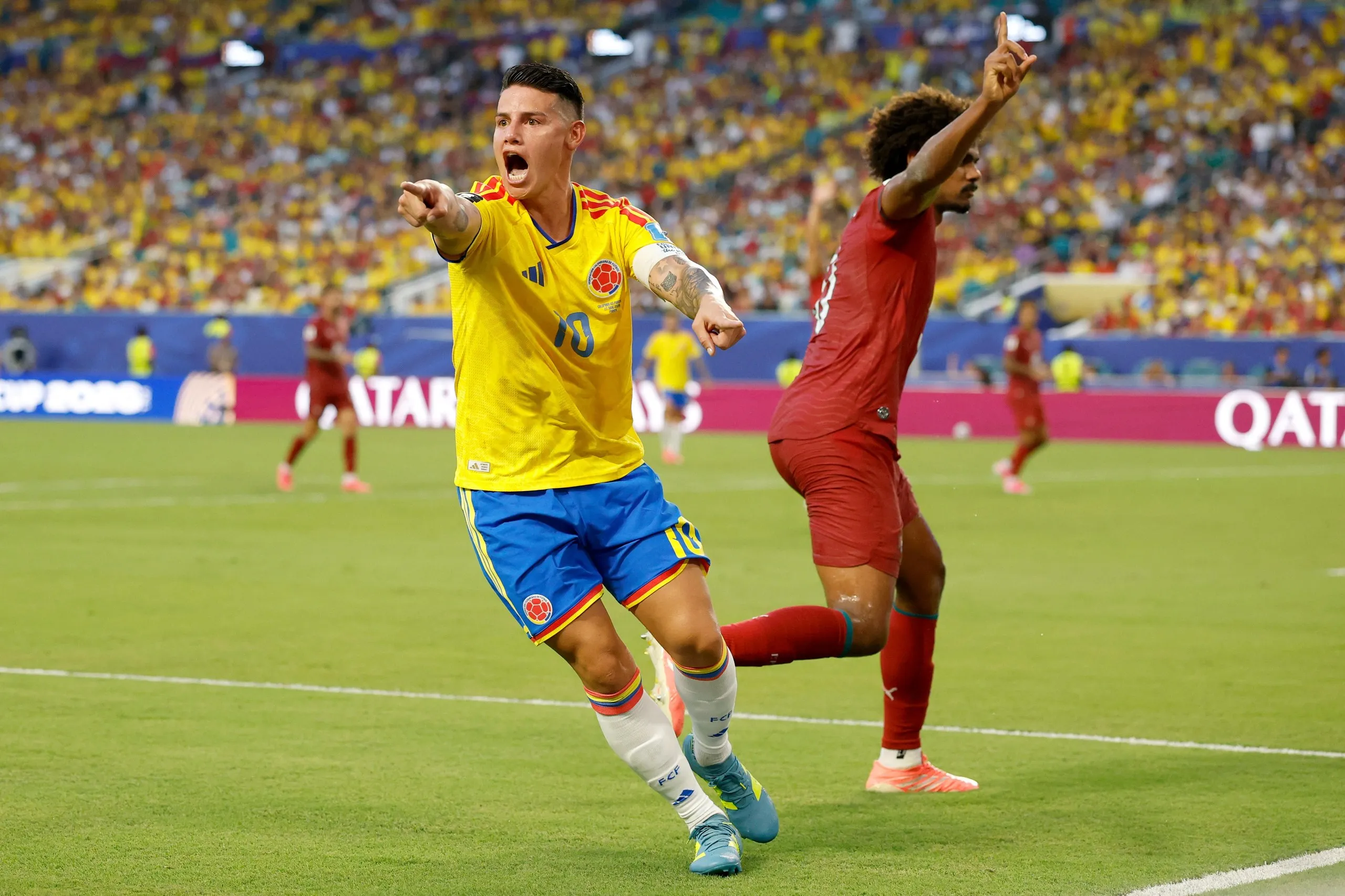 James Rodríguez gestures during a Colombia match