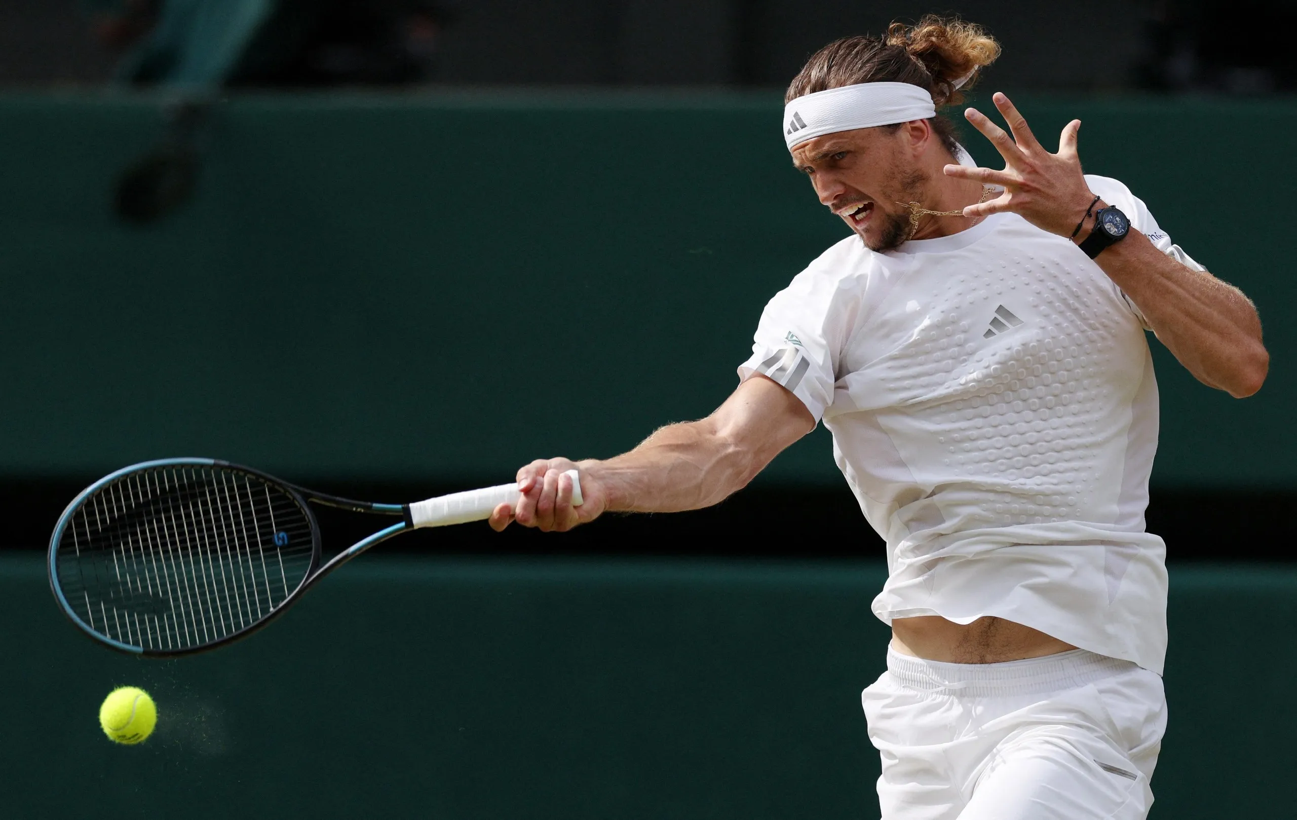 Alexander Zverev leans into a return shot