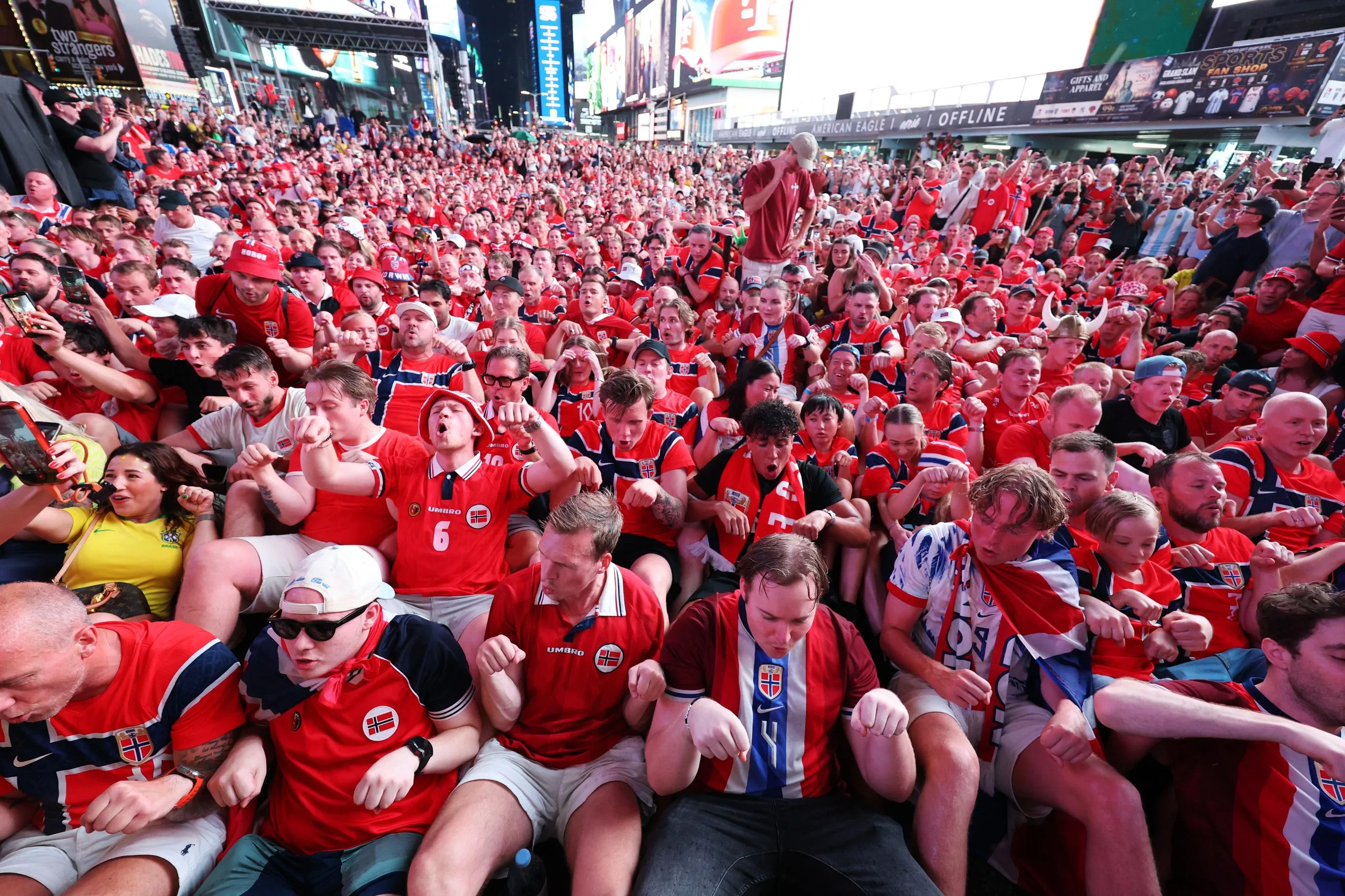 Norway fans take over Times Square with a ‘Viking row’
