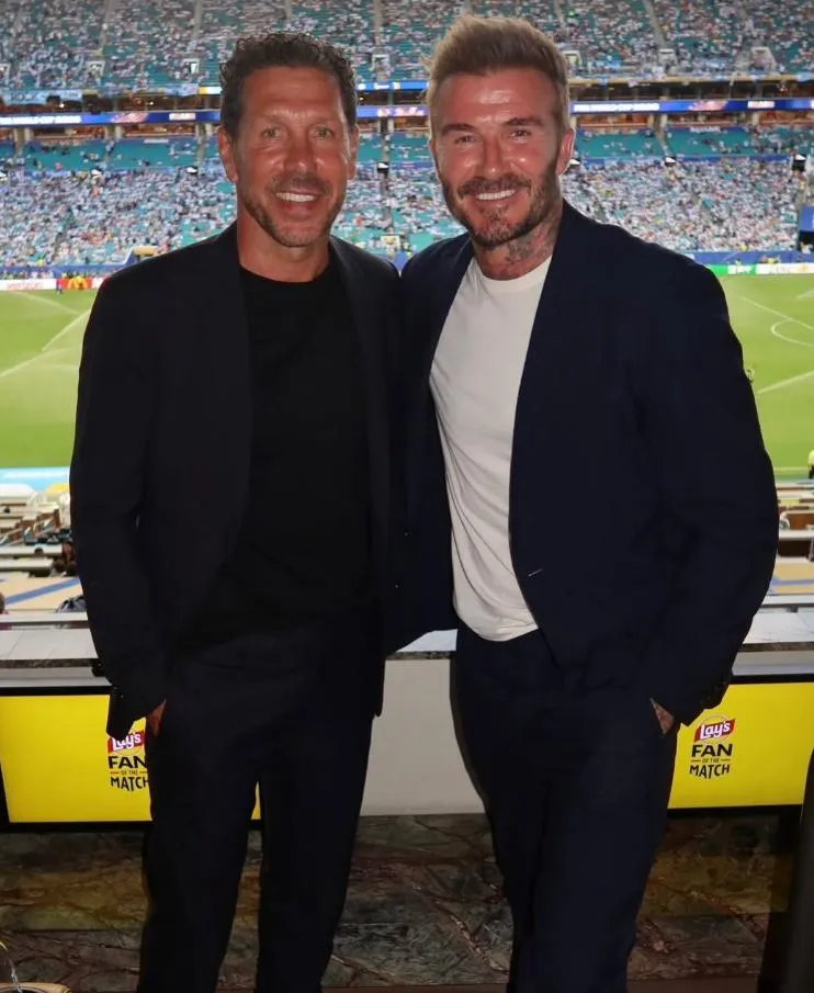 Diego Simeone and David Beckham together at Argentina’s match against Cape Verde in Miami